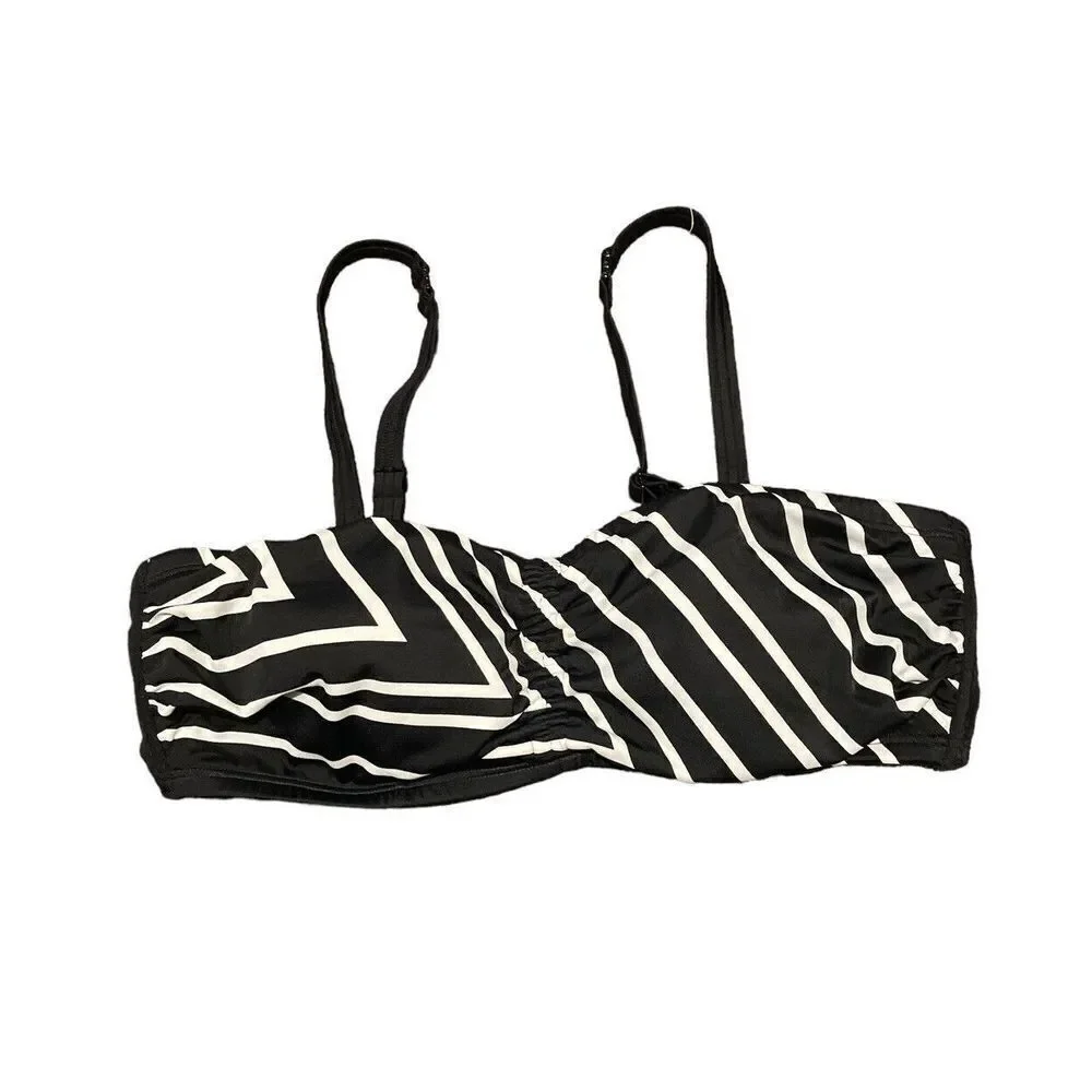 Amoena Convertible Swim‎ Bikini Top Size 12A Stripes Black White NWT